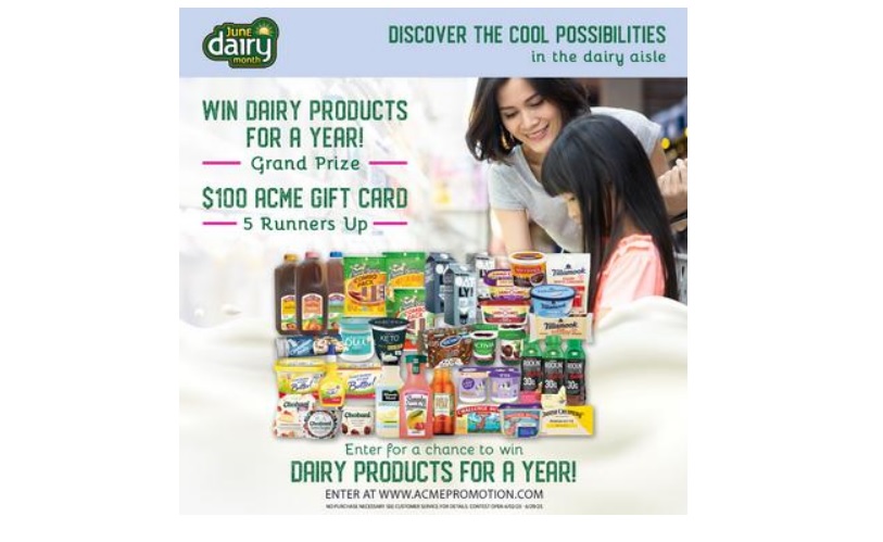 2023 ACME June Dairy Month Consumer Sweepstakes - Chance To Win Dairy Products For A Year